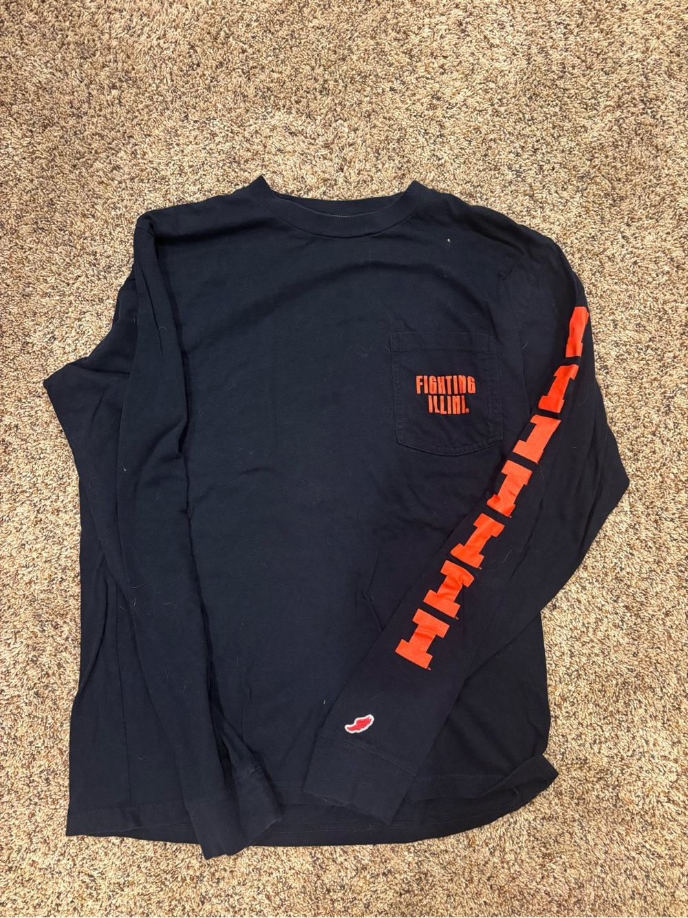 League Navy Long-Sleeve Pocket Tee with Block I -University of Illinois
